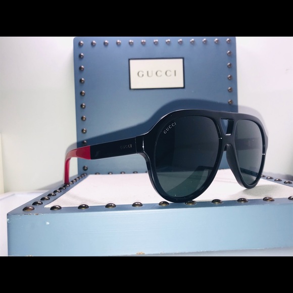 New - Gucci Black Red Green 0159 Stripe Aviator Unisex Gg0159 Sunglasses - Picture 13 of 16